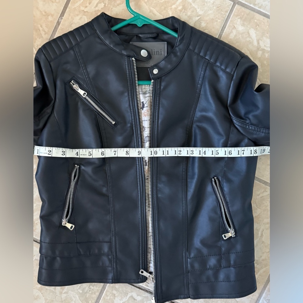 Catalonia Black Faux Leather Jacket with Zipper Details Size M - Picture 7 of 8